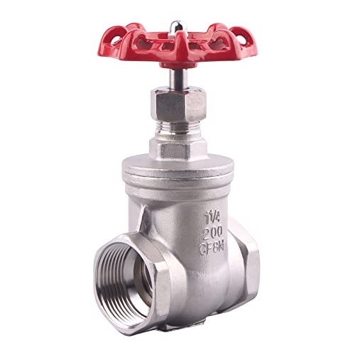 GOVALVE Heavy Duty Gate Valve - 1 1/4" NPT Stainless Steel Female x Female Thread Rotary Sluice Valve with Wheel Handle 200WOG For Water Oil Gas