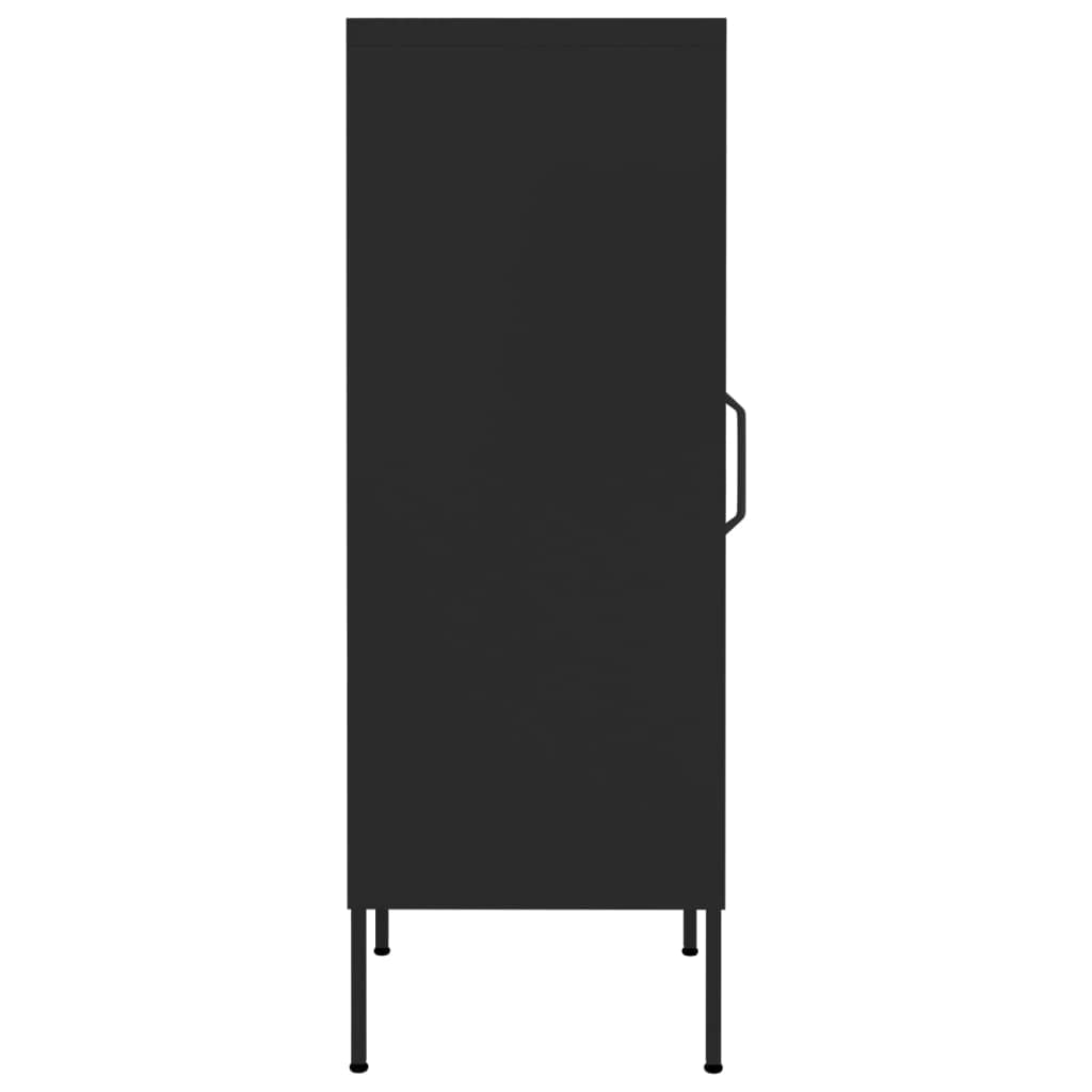 Szafka magazynowa czarna, 42,5 x 35 x 101,5 cm, wytrzymała stal, 2 wkładane półki, do spiżarni, kuchni, biura, wszechstronne przechowywanie, meble metalowe