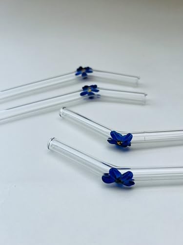 Image of THE Empty Space Set of 4 Reusable Glass Straws, Blue Colored Flower Straws with Gift Packaging for Smoothies, Milkshakes, Juices, Teas, Perfect for Parties & Gifts | 7 inch Height 4 PCs