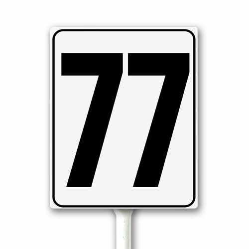 Aluminum Number Sign 77 White & Black House Signage, Speed Limit Street Sign, 18x22 CM Number Yard Sign With Stake for Parking Lot Private Property Business Gas Station Indoor Outdoor Use