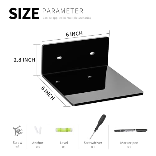 Image of 6 Inches Small Black Wall Shelves, Moisture-Proof, Space Saver, Wall Mounted Display Shelf Rack for Bedroom, Living Room, Kitchen, Dining Room, Bathroom, 4 Pack