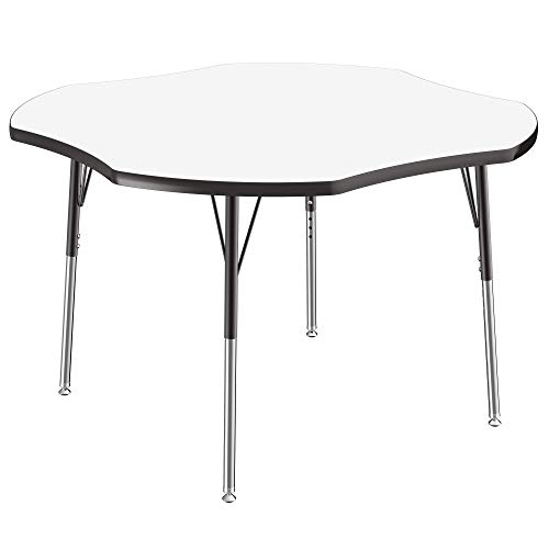 Image of FDP Dry-Erase Clover Activity School and Office Table (48 x 48 inch), Standard Legs with Swivel Glides for Collaborative Spaces, Adjustable Height 19-30 inches - Whiteboard Top and Black Edge