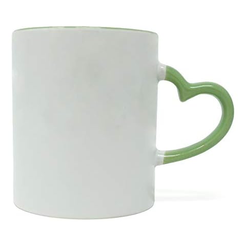 White ceramic mug with heart shape handle | coffee/tea mug | microwave proof and dishwasher safe (green) Cover