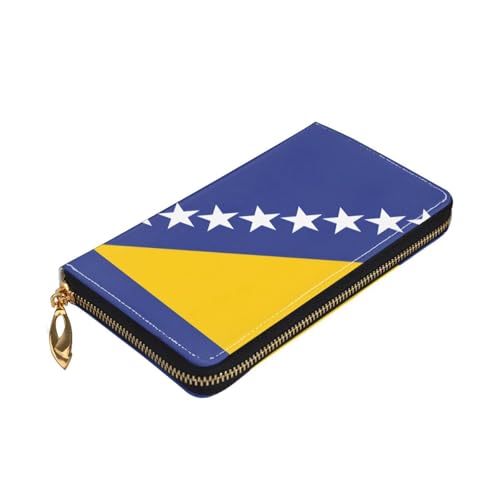 Leather Women Wallets, Long Credit Card Holder, Flag of Bosnia and Herzegovina Print Billfold Clutch & Travel Purse Large Capacity3