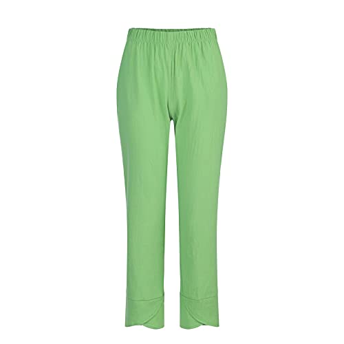 Pantalones de lino de pierna ancha para mujer, pantalones holgados de verano 2023, informales, sólidos, pantalones palazzo de cintura elástica, 02-verde, L