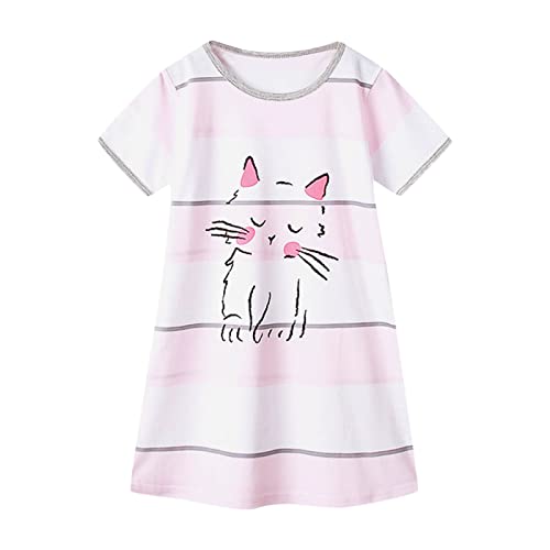 Toddler Girls Summer Short Sleeve Cartoon Print Dress Casual Dress Nightdress Home Clothes Little Girl Ruffle Dress