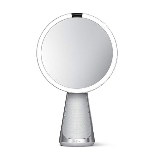 simplehuman ST3044 20cm Sensor Mirror Hi-Fi, Premium Sound and Alexa, 5x Magnification, LED Tru-Lux Light, Mains Powered, Brushed Stainless Steel