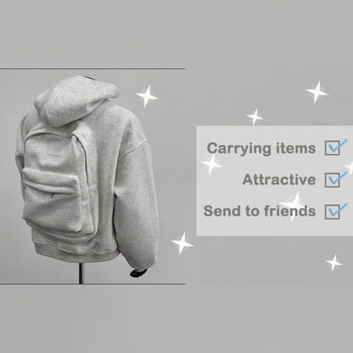 Bookbag Hoodie, Hoodie with Built in Book Bag, Travel Zipper Cardigan Lightweight Hoodies for Unisex4