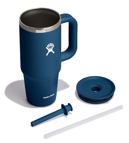 Image of Hydro Flask 24 Oz Travel Tumbler with Handle, Lid and Straw - Insulated Stainless Steel in 24 Oz Indigo Blue