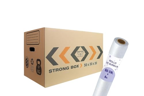 MARCPRINT Pack 10 Cajas Mudanza + Rollo Burbujas - Cajas Carton (50X30X30) Reforzadas y Resistentes - Cajas con Certificación FSC - Cajas de Carton Mudanza 100% Reutilizables