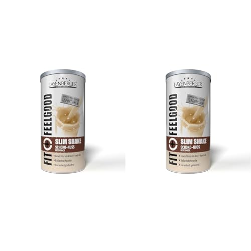 Layenberger Fit+Feelgood Slim Shake Schoko-Nuss, Mahlzeitersatz zur Gewichtsabnahme und -kontrolle, ersetzt 12 Mahlzeiten bei nur 213 kcal pro Mahlzeit, glutenfei, (1 x 396 g) (Packung mit 2)