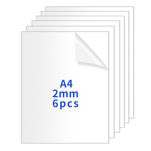6 Pcs Metraquilato Transparente, A4 Lámina Acrílica Transparente a Medida, 2mm Paneles de Plastico Transparentes para manualidades, pintura, marcos de fotos y vidrio (297 x 210 mm)