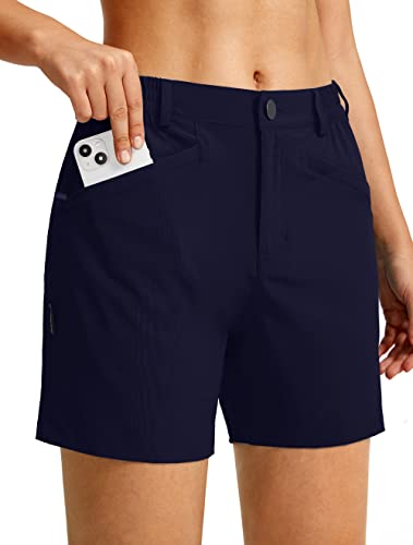 Soothfeel Women's Golf Shorts With 4 Pockets 5 Inch Quick Dry Stretch Dress Work Hiking Shorts For Women Casual Summer (Navy, L) #TOP1
