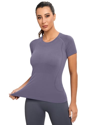 Image of MathCat Seamless Workout Tops for Women, Short Sleeve Compression Athletic Shirts Soft Yoga Gym Tops XS-XL