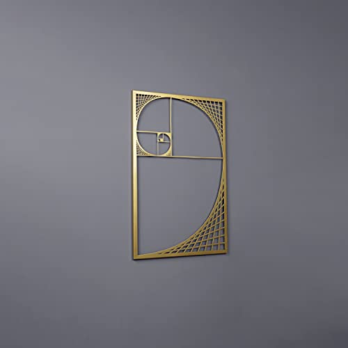 Colorfull Worlds The Golden Ratio Fibonacci Spiral Metal Wall Art | Unique Wall Decor | Indoor Decorations | Modern Office Decoration | Housewarming Décor | New Home Gift | (26,3" x 16,9" | Gold)