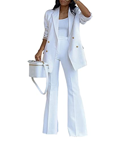 2 Piece Outfits for Women - Lapel Collar Long Sleeve Blazer with Pants Casual Business Pants Suit Sets
