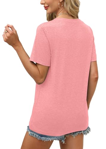 Image of WEESO Womens Tops Summer Short Sleeve V Neck Blouses Business Casual Loose Fit Tshirts Trendy Fashion Outfits