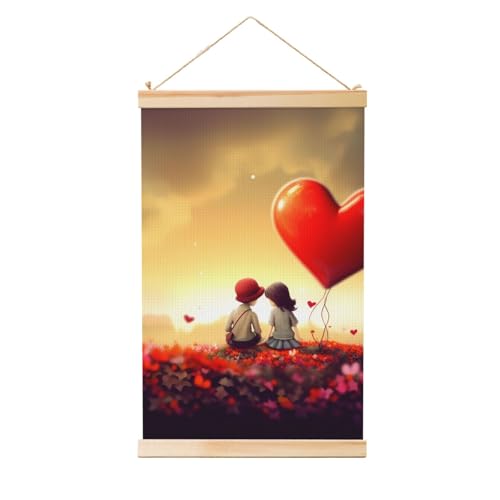 Œuvre d'art vintage suspendue en bois célébrant l'amour pour décoration murale
