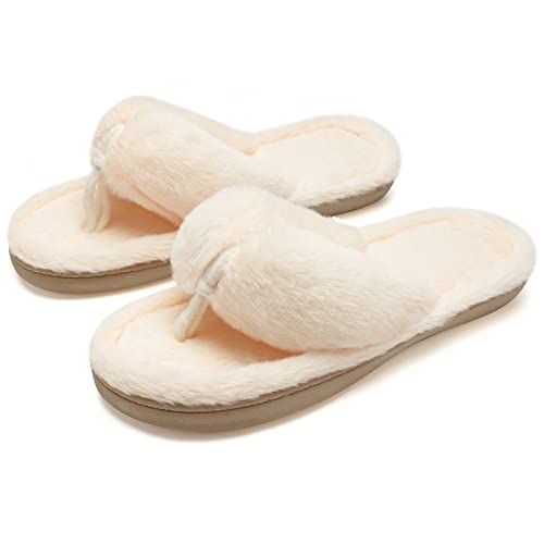 WateLves Zapatillas de Casa Mujer Invierno de Felpa Pantuflas Mujer Suela Antideslizante Suave y Cómoda(Blanquecino, 36/37EU) Cover