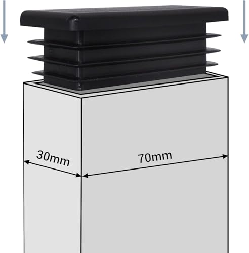 Image of (Pack of 6) Rectangular Plastic Plugs 1-3 /16 inch x 2-3 /4 inch (30 x 70 mm), Matt Plugs, Rectangular Tube Inserts, Fence Post Caps, Jet Black RAL 9005