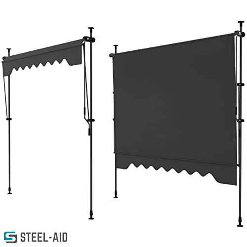 Steelaid Manual Retractable Awning – 118” Non-Screw Outdoor Sun Shade – Adjustable Pergola Shade Cover With Uv Protection – 100% Polyester Made Outdoor Canopy – Ideal For Any Window Or Door #TOP2