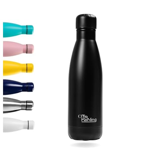 Borraccia Termica in acciaio inox-Otto Koning. Mantiene le bevande fredde per 24 ore e quelle calde per 12 ore. Bottiglia thermos a prova di perdite, senza BPA (500ML, Nero)