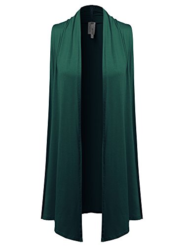 Women's Solid Open Front Draped Neck Sleeveless Vest Cardigan - Made in USA