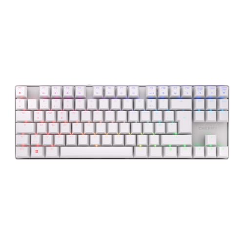 CHERRY MX 8.2 TKL Wireless, Tastiera da Gioco Senza Fili Senza Tasto Numerico, Tedesco QWERTZ, Bluetooth, 2,4 GHz e Cavo, Interruttori MX2A RED, Bianco, Bianco - senza Valigia di Trasporto