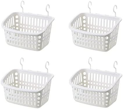Jecvxor 4PCS Hanging Plastic Storage Basket for Bathroom Kitchen 8.46" × 6.7" × 5.3" (White)