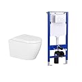 HOROW Compact Wall Hung Toilet Combo Set, Concealed In-Wall Toilet Tank Carrier System, Adjustable Wall Mounted Toilet Bowl with Soft-Close Seat, 1.1GPF/1.6 GPF Dual Flush Push Buttons Included, White