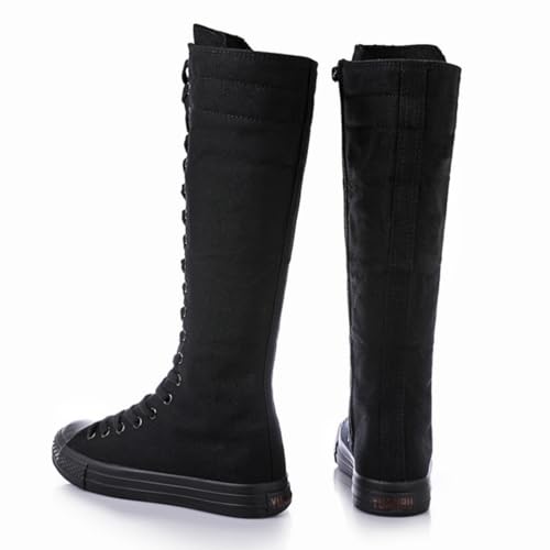 Women's Tall Canvas Boots Fashion Knee High Lace Up Punk Tall Boots Side Zip Dancing Sneakers for Bicycling Casual Wear3