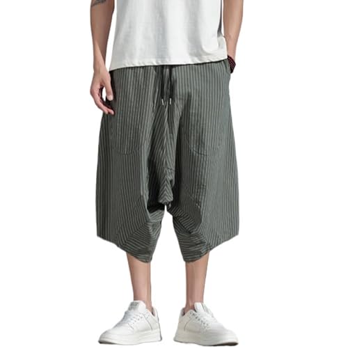 JEShifangjiusu Mens Linen Baggy 3/4 Capri Pants Yoga Shorts with Pockets Summer Beach Short with Drawstring