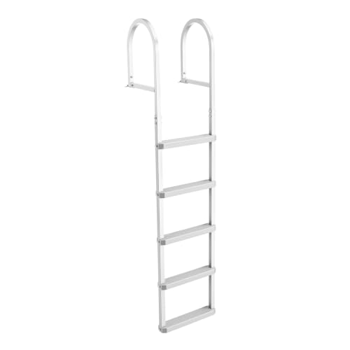 Image of VEVOR Removable Dock Ladder, 5 Steps, Aluminum Alloy Pontoon Boat Swim Ladder, with Non-Slip Wide PP Steps, 500 lbs Weight Capacity, Quick Release Design, for Lake Swimming, Pool, Marine Boarding
