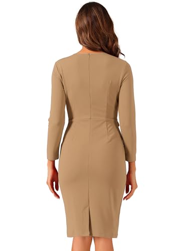 Image of Allegra K Women's Bodycon Dresses Round Neck Long Sleeve Casual Work Outfits Peplum Sheath Dress
