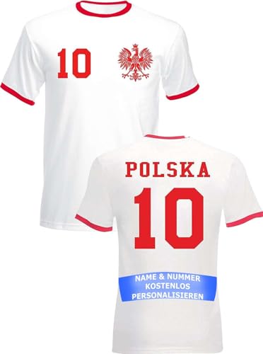 T-Shirt Homme Maillot de Football Pologne Polska avec Nom et Numéro Personnalisés - Blanc L