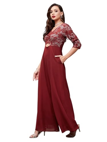 Image of Miss Chase Women's Self Design Cut-Out Georgette Jumpsuit