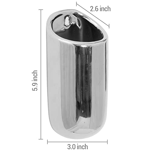 Mygift Modern Metallic Silver Ceramic Wall Hanging Planter Set, Wall Mounted Cylindrical Succulent Pot Flower Vase Pot, Set Of 4 #TOP4