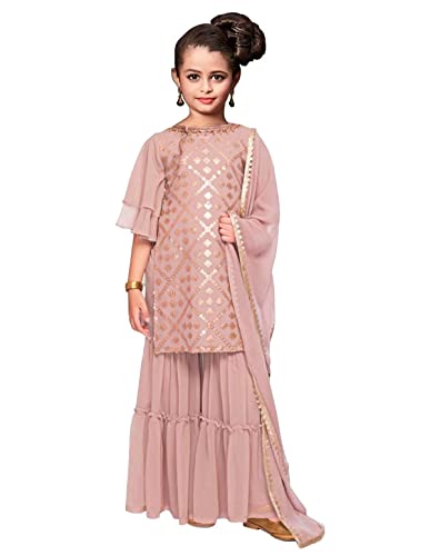 Image of White Button Girls Ethnic Sharara Suit Set | Premium Salwar Kameez for Kids