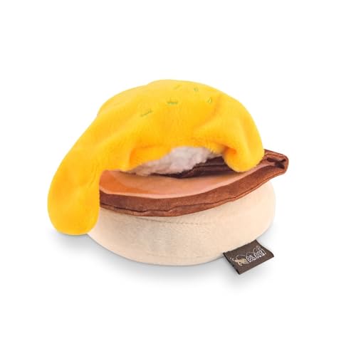 P.L.A.Y. Cute Plush Dog Toys - Brunch Food Themed Durable 2-in-1 Squeaker Chew Toy for Medium & Large Dogs - Machine Washable, Recycled Material (Benny's Eggs...