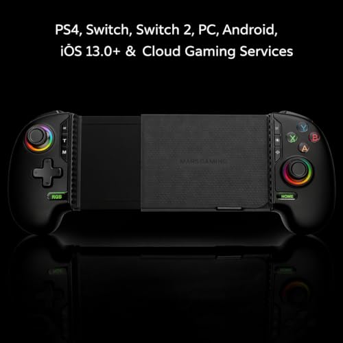 Mars Gaming MGPXPRO, Gamepad Bluetooth 5.0 2w1, uchwyt na smartfon do 7", joysticki i spusty magnetyczne Hall Effect, przyciski makro i turbo, PS4|Switch|Switch 2|PC|Android|iOS 13.0+, czarny