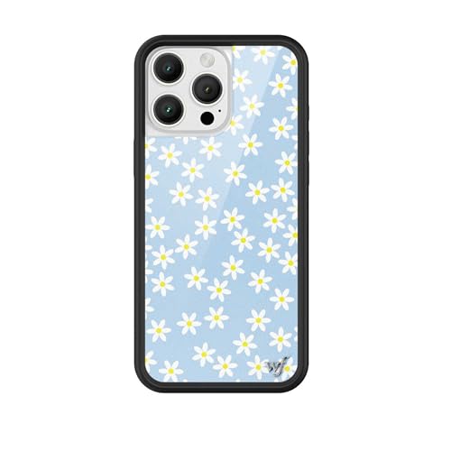 Image of Wildflower Cases - Compatible with iPhone 16 Pro Max | Protective Black Bumper, 6.5ft Drop Test Certified, Women Owned Small Business | White Pastel Light Dainty Floral Cute Trendy | Blue Daisy