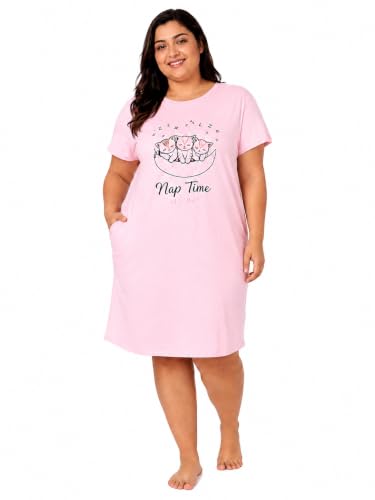 Image of 9shines Label Hosiery Cotton Knee Length Short Night Dress | Short Nighty for Women with Pocket | Graphic Print Nightwear | Night Gown for Women (M-7XL)