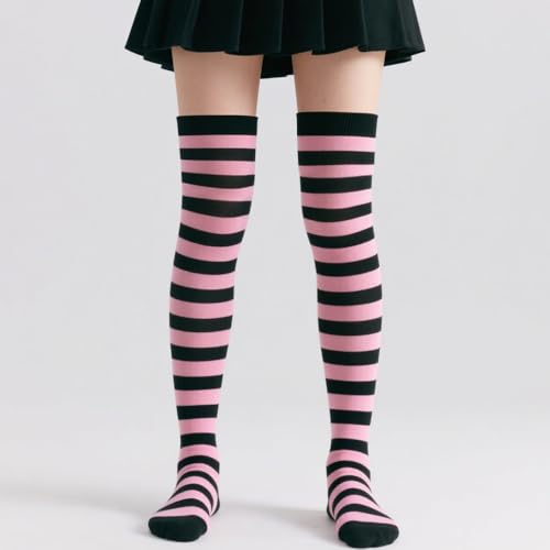 Image of AQOKKA Extra Long Thigh High Socks for Women Striped Long Stockings