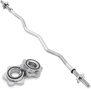 Body Revolution EZ Barbell Bar - 1.2m EZ Weight Lifting Bar for 1 Inch Standard Weights Plates - Barbell for Bench Press, Curls and Bodybuilding Spinlock or Spring Collar
