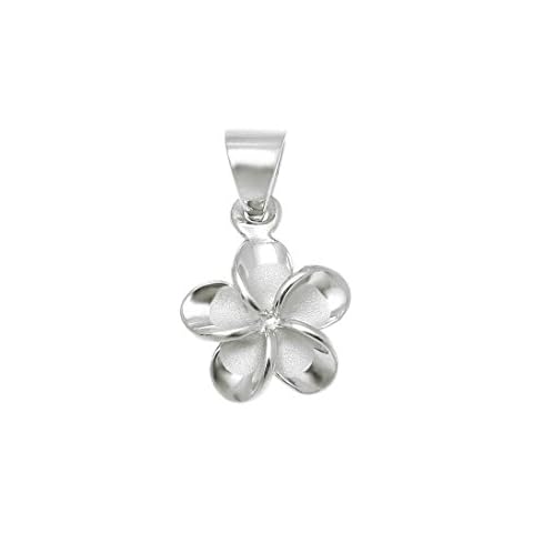Arthur's Jewelry 925 sterling silver rhodium plated Hawaiian plumeria flower no cz stone pendant 10mm Cover