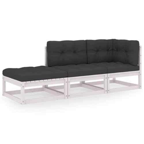 vidaXL Bois de Pin Massif Salon de Jardin 3 pcs avec Coussins Meubles d'Extérieur Mobilier de Patio Ensemble de Meubles de Terrasse Mobilier de Jardin