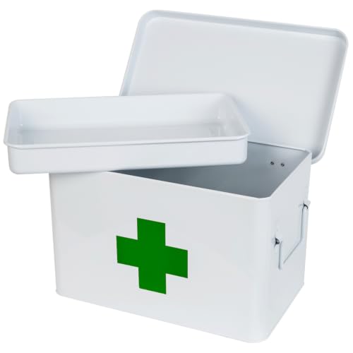 HMF Boîte à Pharmacie en Métal pour Le Stockage des médicaments | 32,5 x 20 x 20,5 cm | Blanc