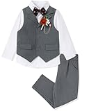 DISAUR Boys Suit 4-Piece Formal Slim Fit Set, Vest, Pants, Dress Shirt, Tie, and Bow Tie for Wedding Outfit Dresswear, Size 7 Grey