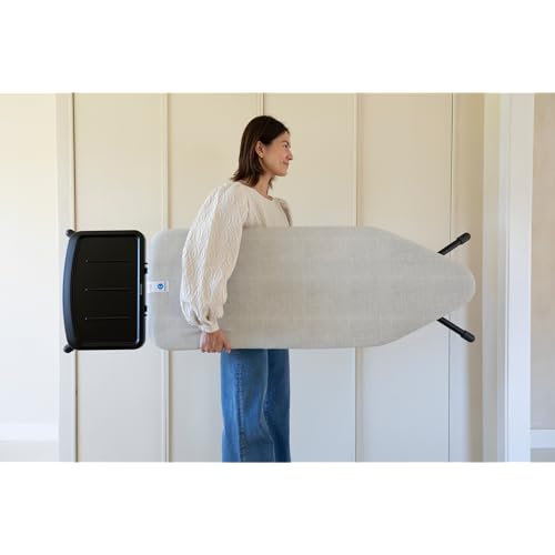 Image of Brabantia XL Comfort Ironing Board with Solid Steam Generator Rest | Large (Size C) | Fairtrade Denim Gray Cover | Adjustable Height (27-38 inch), XL Rest, Easy Fold, Anti-Collapse Lock, Non-Slip Feet