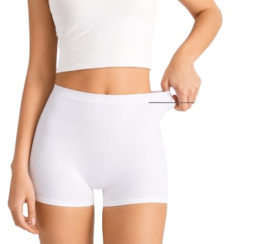Pack of 2 Women's Seamless Boy Shorts Panties | Anti-Chafing Stretch Underwear | Soft Breathable Mid Waist Boxer Briefs | No Ride-Up Inner Shorts for Dresses, Skirts, Gym & Everyday Wear | White |-image-18
